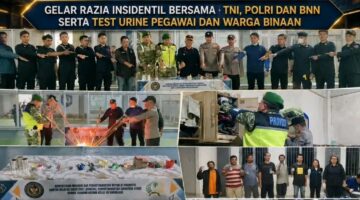Peningkatan Keamanan dan Ketertiban, Rutan Kabanjahe Gelar Razia Insidentil Bersama TNI, Polri dan BNN Serta Test Urine Pegawai dan Warga Binaan